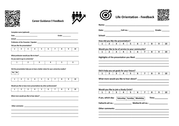 Preview of the two feedback forms side by side: Career Guidance on the left, Life Orientation on the right